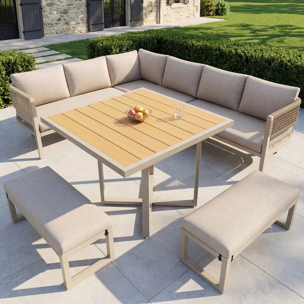 Set da giardino per 8-10 persone - Zephmum- Tavolo grande in legno plastico gambe regolabili