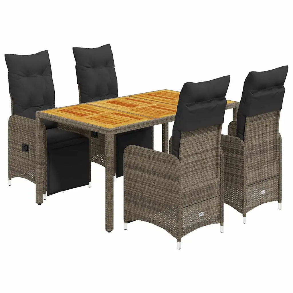 Set BistrÃ² da Giardino 5 pz con Cuscini in Polyrattan Grigio