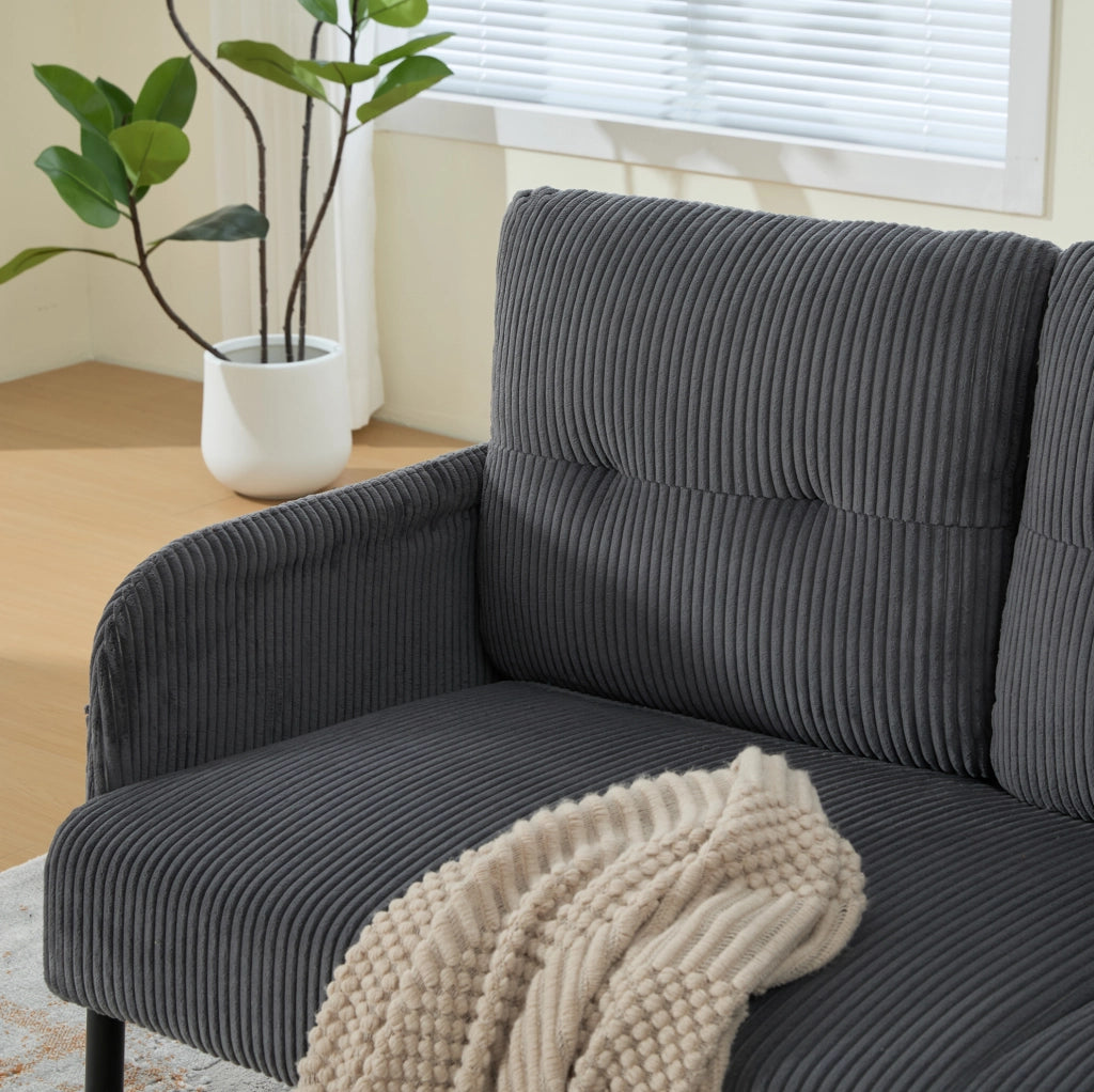 Divano a 3 posti in corduroy grigio 171x72x80 cm con tasca laterale e struttura in metallo