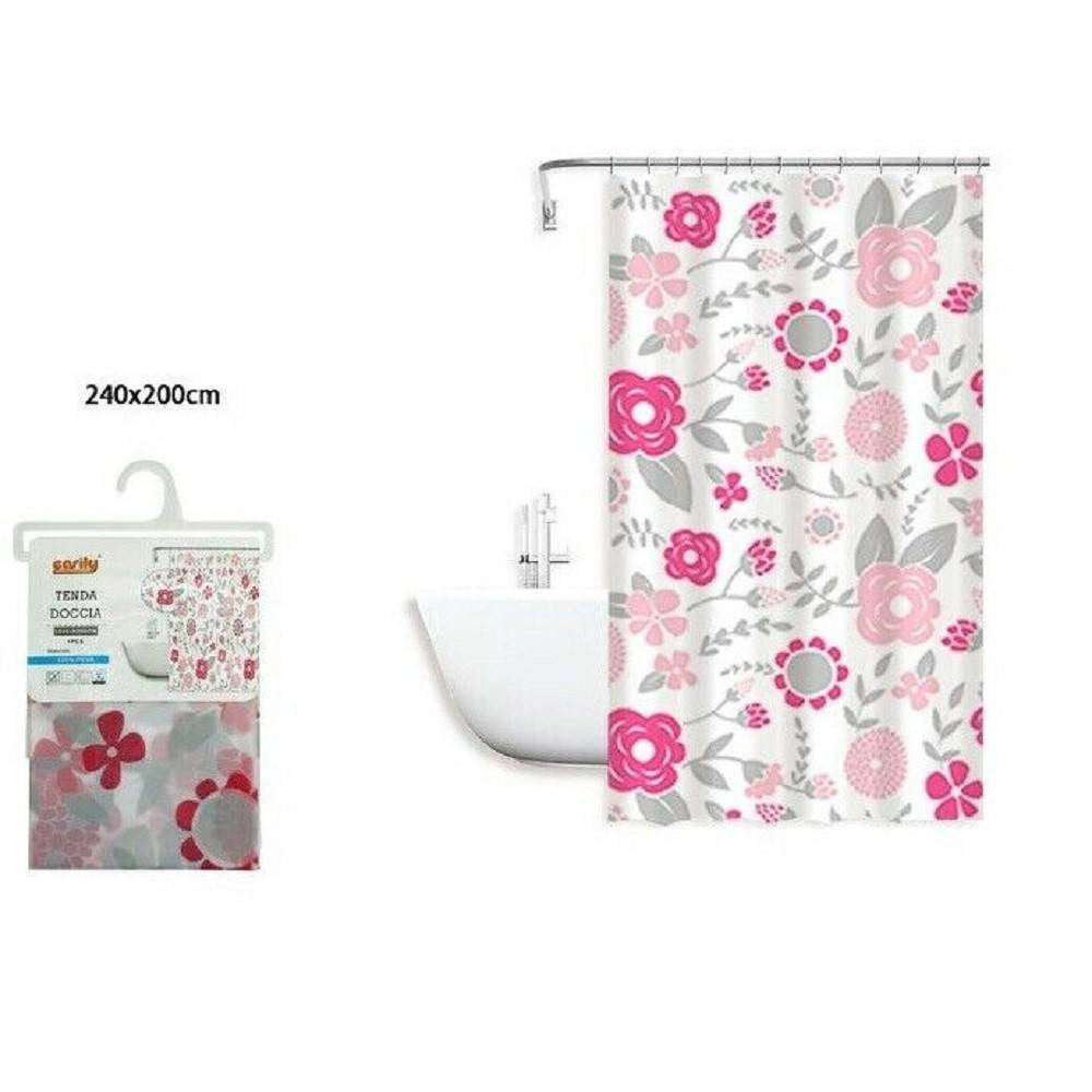 Trade Shop - Tenda Doccia Anti Muffa Fiori Impermeabile 240 X 200 Cm Con Anelli Bagno 79223 -