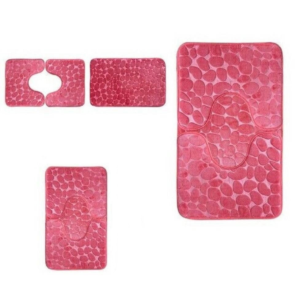 Trade Shop - Set 3 Pezzi Tappeti Tappetini Antiscivolo Per Bagno Arredo Colore Rosa 59335 -