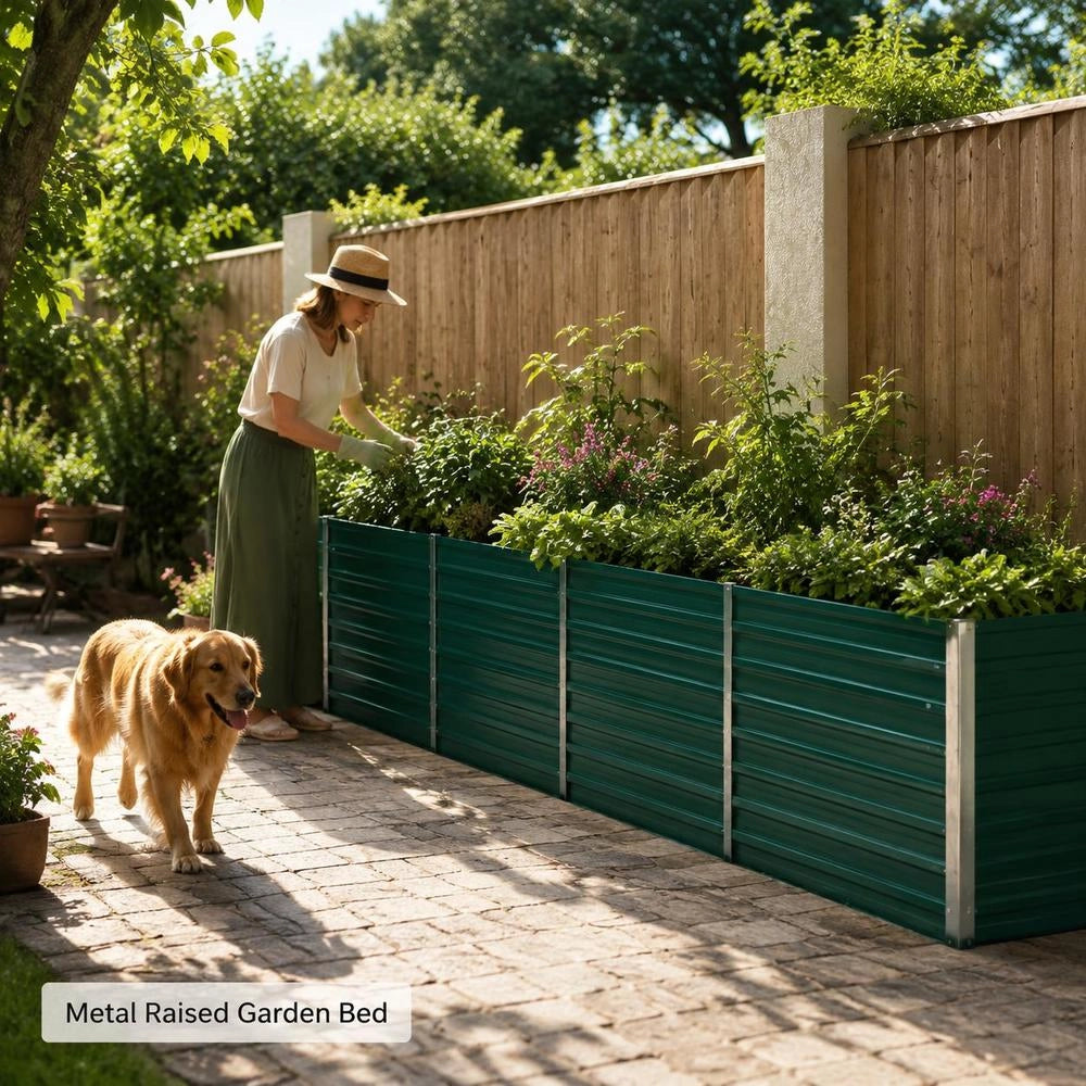 Garden Raised Bed Galvanized Steel 320x80x77 Cm Green