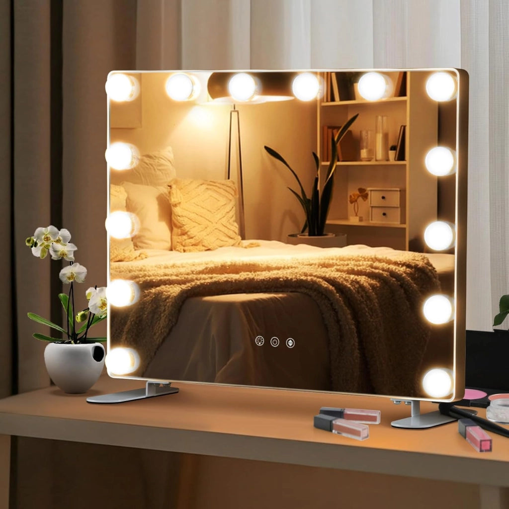 Specchio LED da Tavolo o da Parete, Specchio Rettangolare con 3 Colori, Controllo Touch Intelligente, Specchio da Trucco per Bagno Spogliatoio, 50x40 cm
