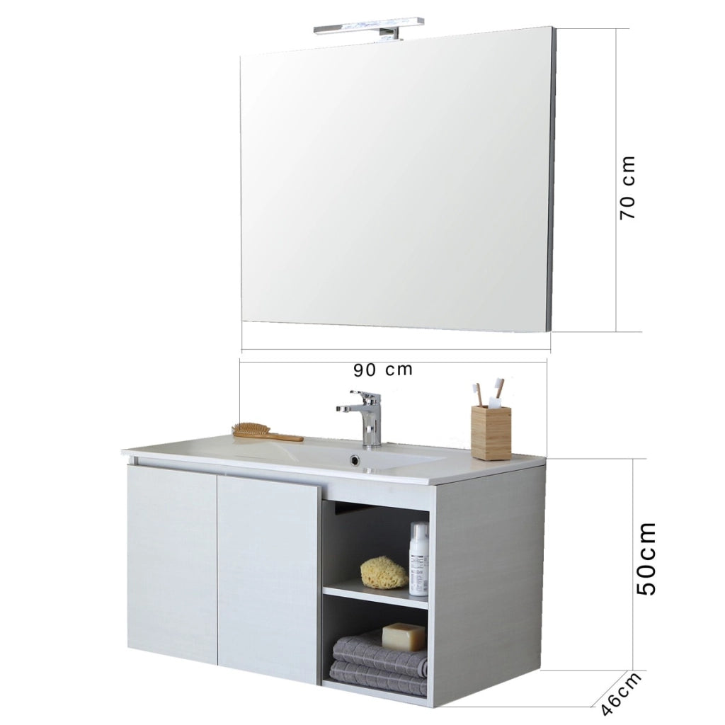 Mobile bagno sospeso 90cm bianco promenade con specchio alba 90