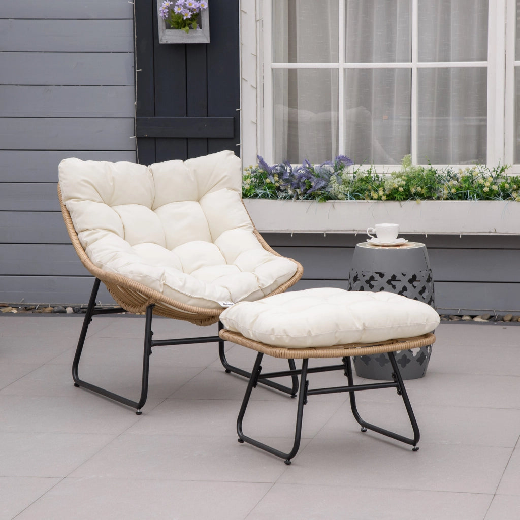 Poltrona da giardino con poggiapiedi in resina rattan e cuscini ¨C zephmum ¨C naturale