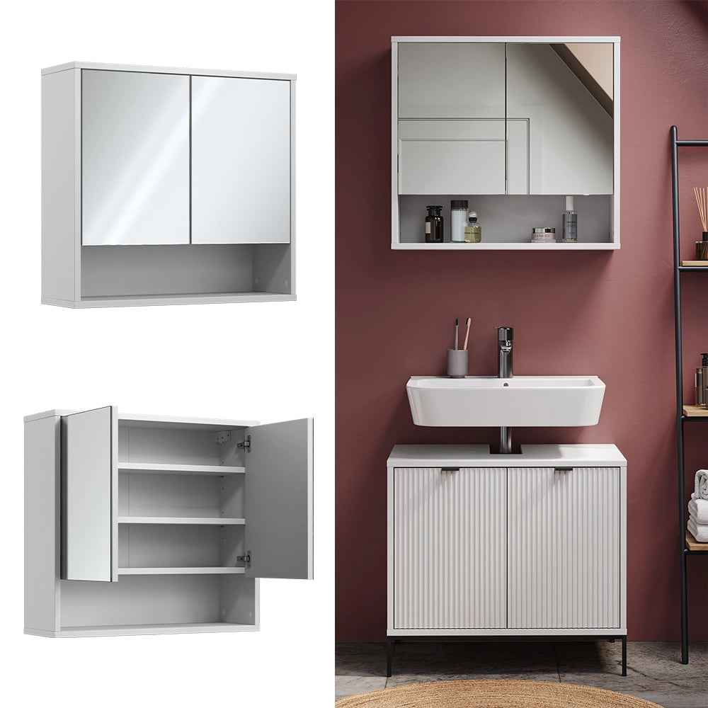 Vicco Specchio contenitore bagno Bianco 70 x 65 cm con 2 porte