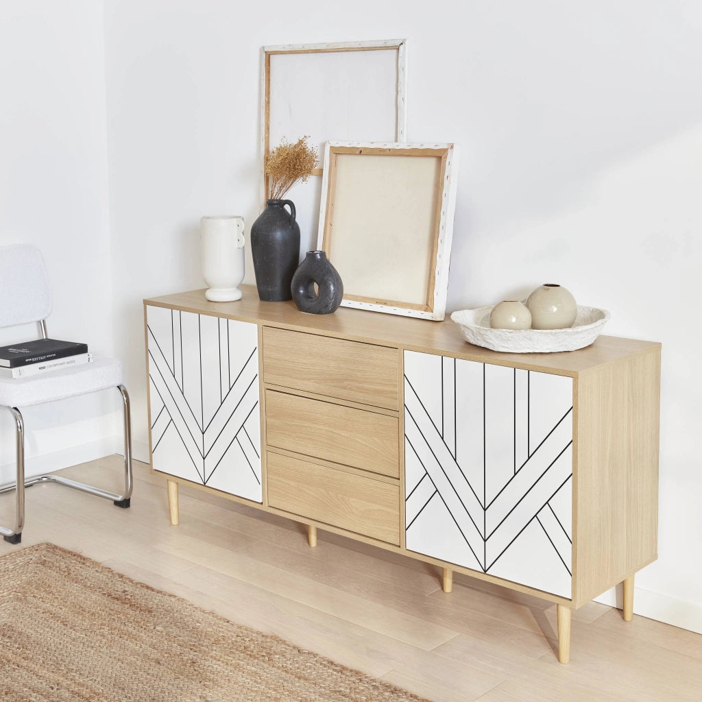 Credenza a 2 ante effetto legno, 160cm, bianco