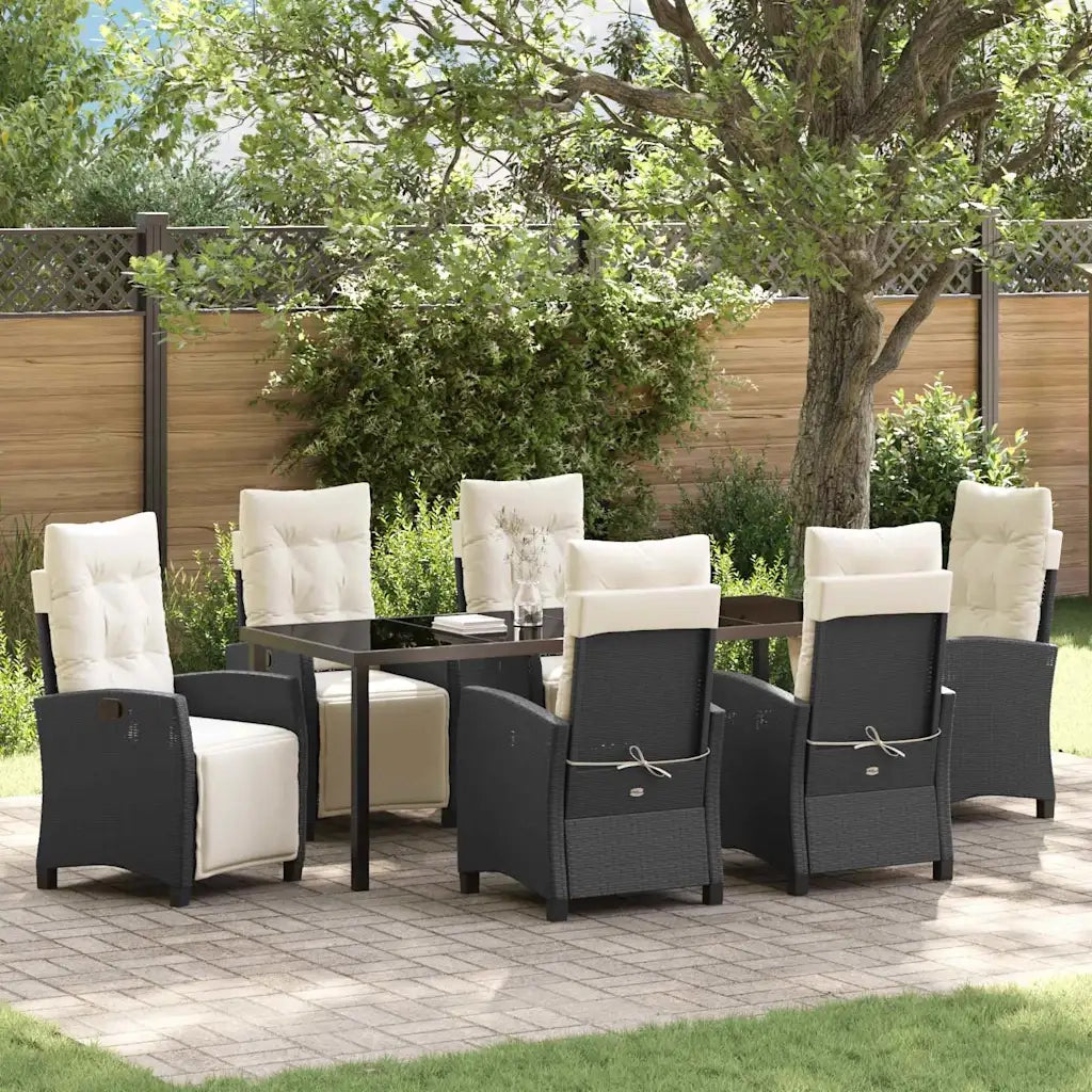 Set da Pranzo per Giardino con cuscino 7 pcs Nero polyrattan 3380419