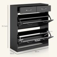 Mobile Scarpiera da 12 Paia con 2 Ripiani Interni Regolabili e 2 Cassetti, in Legno, 80x30x91.5 cm, Nero