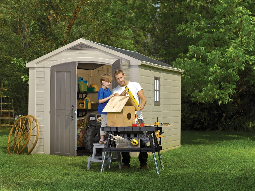 Casetta da Giardino con Mensole 256,5x331,5x243 cm Keter Factor 8x11 in Polipropilene Rinforzato Beige