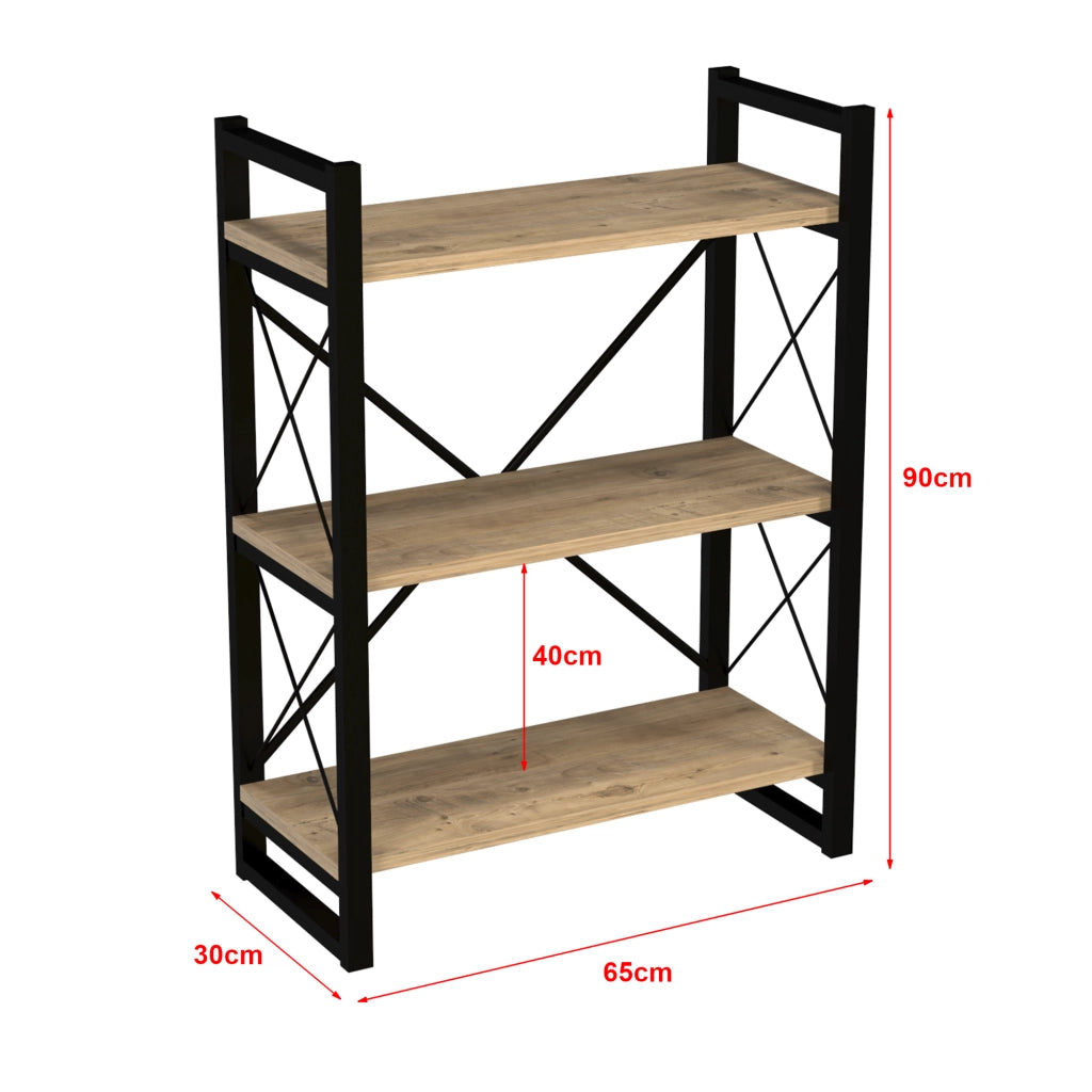 Scaffale a Terra 'Skørping' (AxLxP) 90 x 65 x 30 cm Libreria con 3 Ripiani Mobile Espositore con Telaio in Metallo -