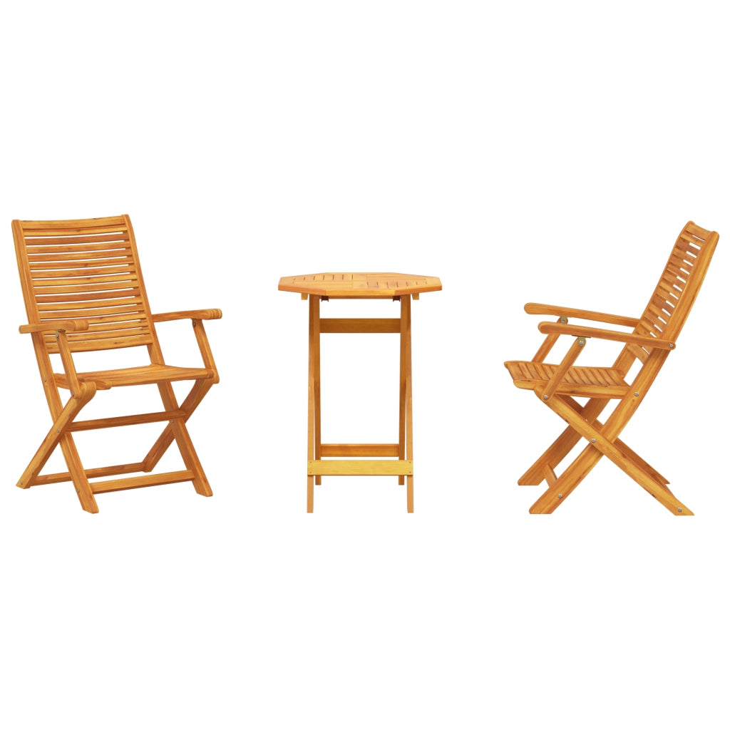 Set Bistro Pieghevole a 3 Pezzi in Legno Massello di Acacia
