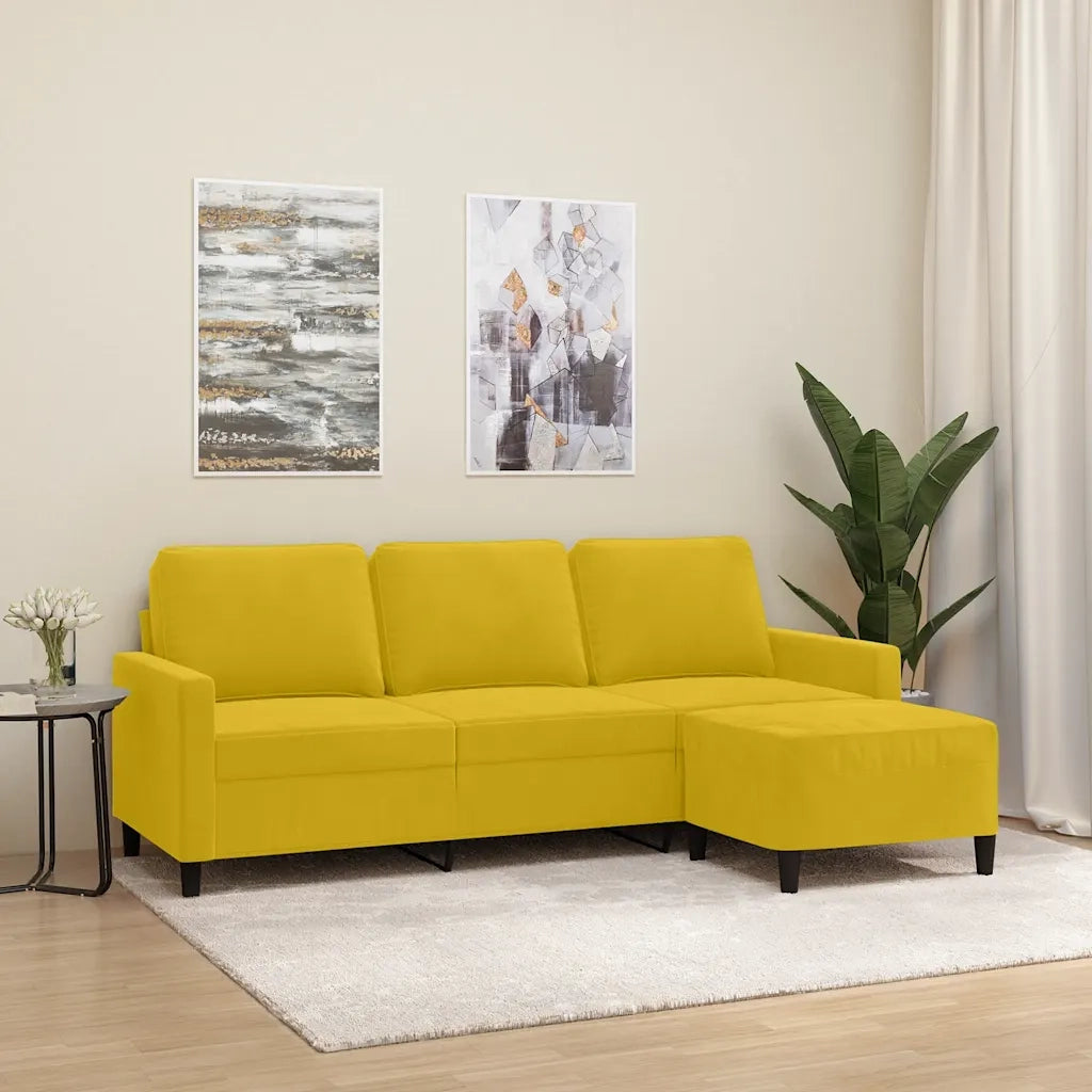 Divano a 3 Posti con Poggiapiedi-Sofa 3 Posti con Poggiapiedi Giallo 180cm in Velluto 178737