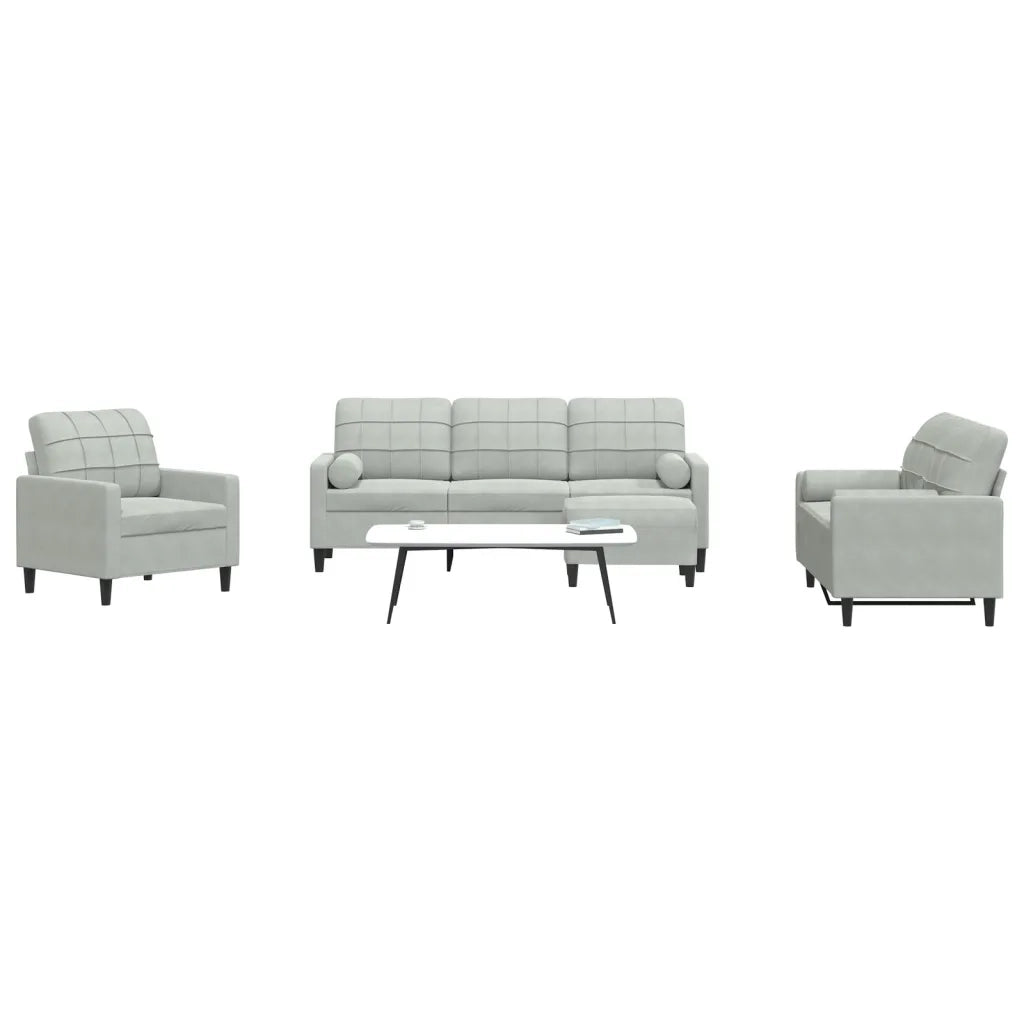 Set di Divani 4 pz con Cuscini e Rinforzi Grigio Chiaro Velluto