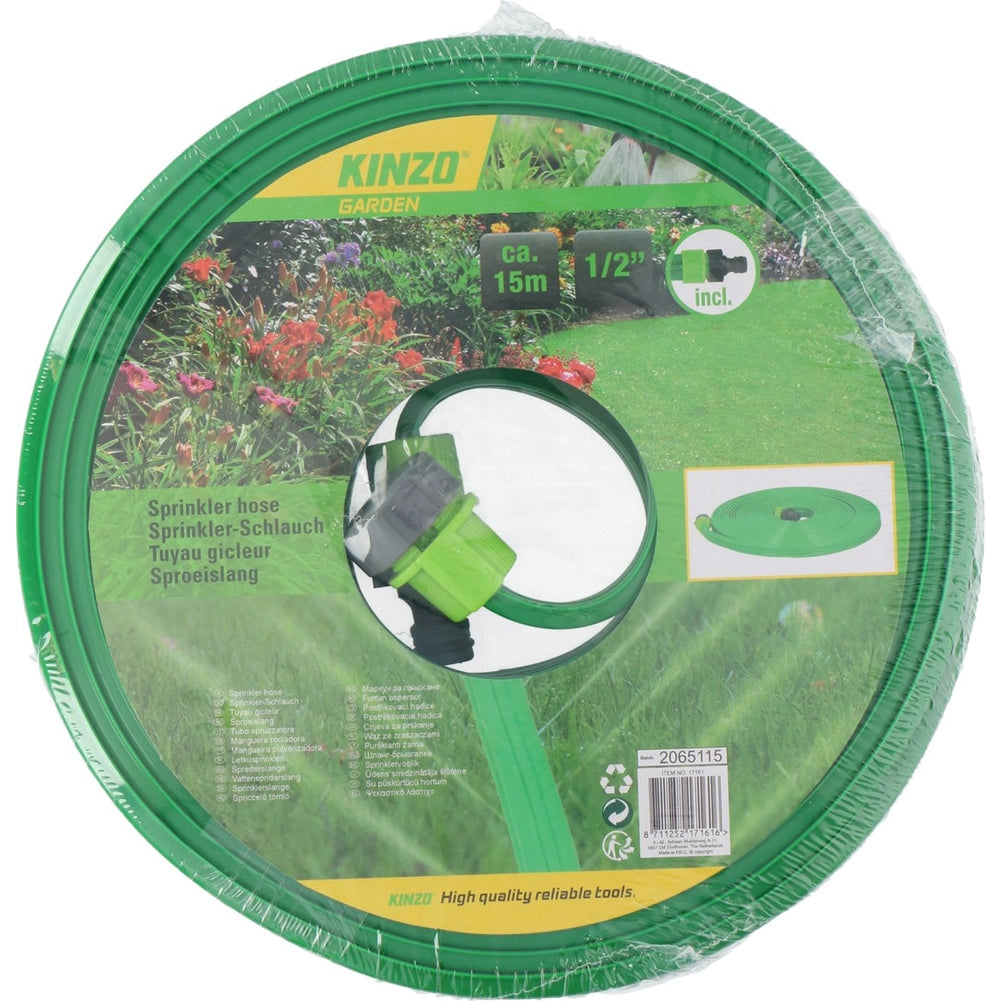 Tubo Piatto da Giardino Flessibile 15 Metri Lunghezza 2 Raccordi Universali 1/2"