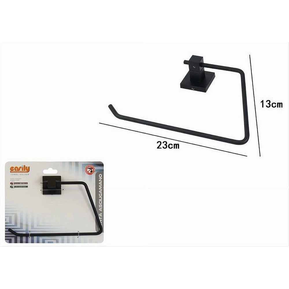 Trade Shop - Porta Asciugamano Ad Anello Aperto Da Muro In Acciaio Nero Arredo Da Bagno 79983 -