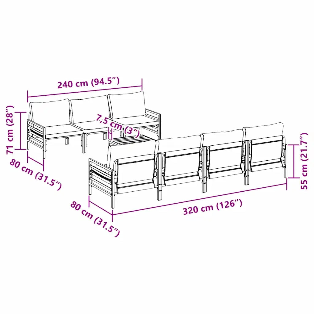 vidaXL Set Divano da Giardino 8 pcs Antracite Acciaio & Tessuto