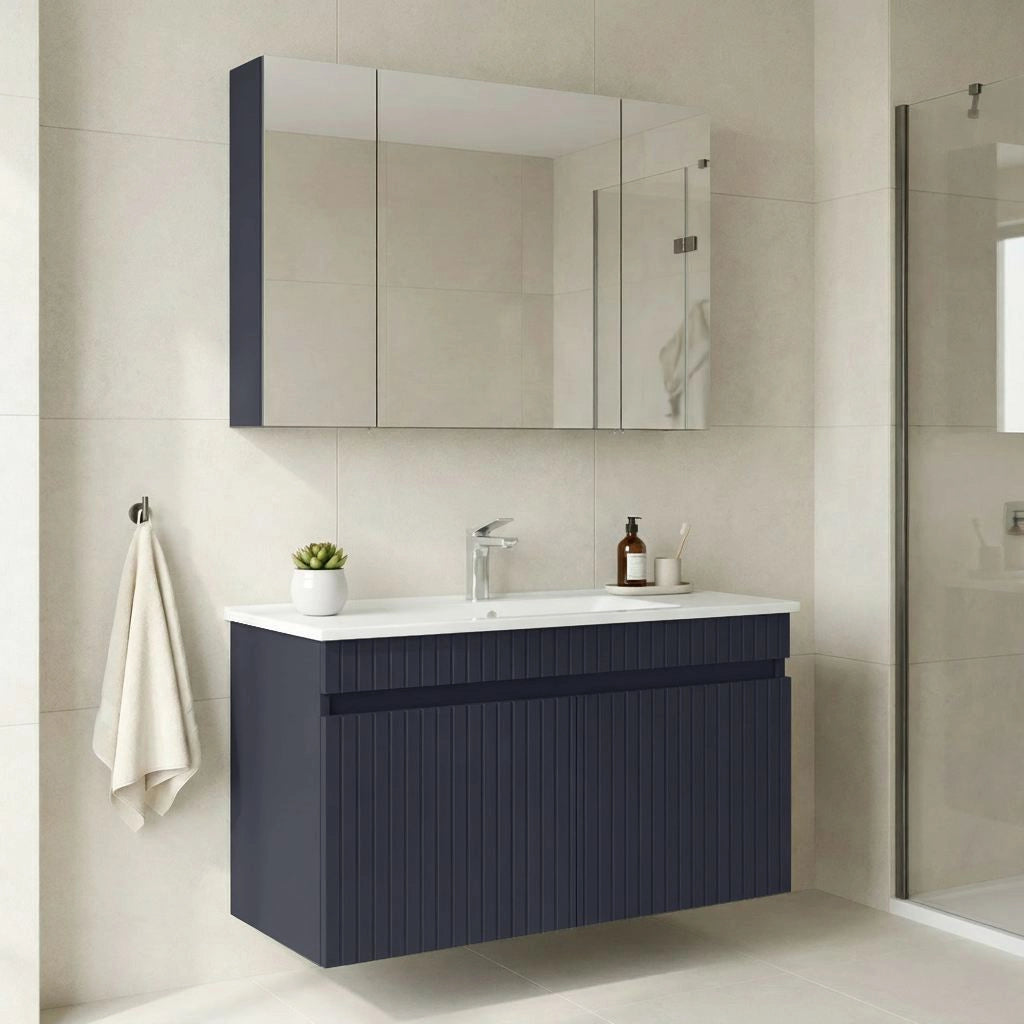 Set mobile lavabo con specchio (2 pezzi) "Tivoli 100" - 100 x 45 x 57 cm - Blu navy opaco