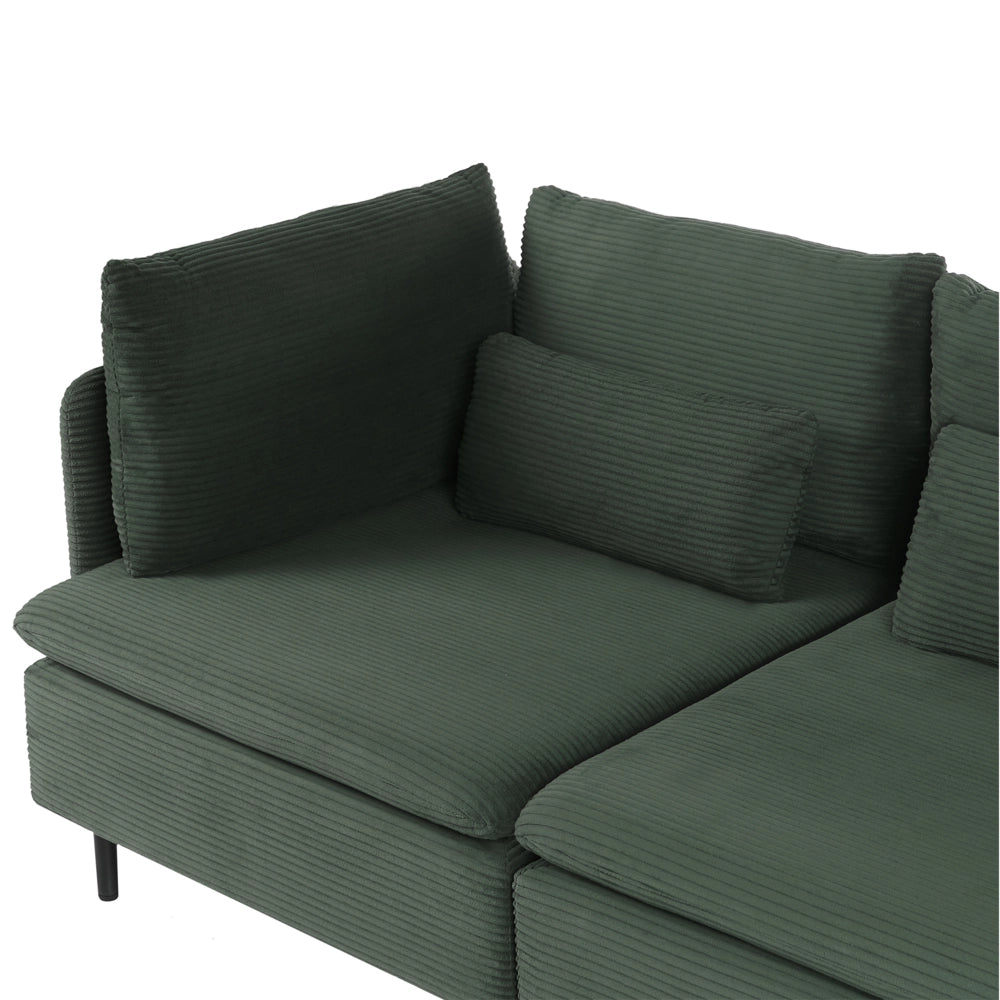 Divano componibile a 3 posti con angolo a sinistra in velluto a coste verde design moderno