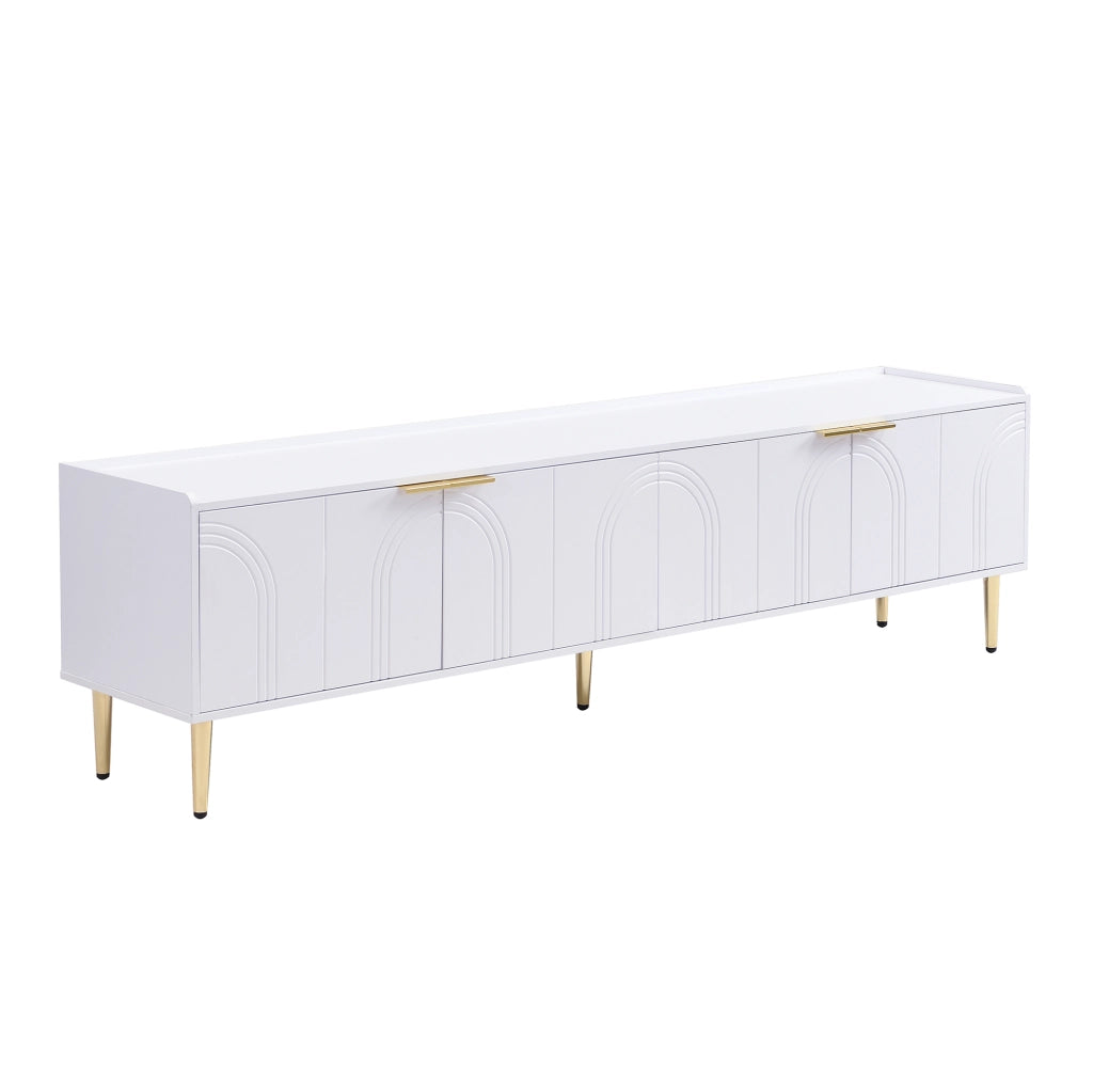 Mobile TV ULEVR 170x35x47,5 cm con ante scolpite 3D, vani interni e passacavi, bianco e oro