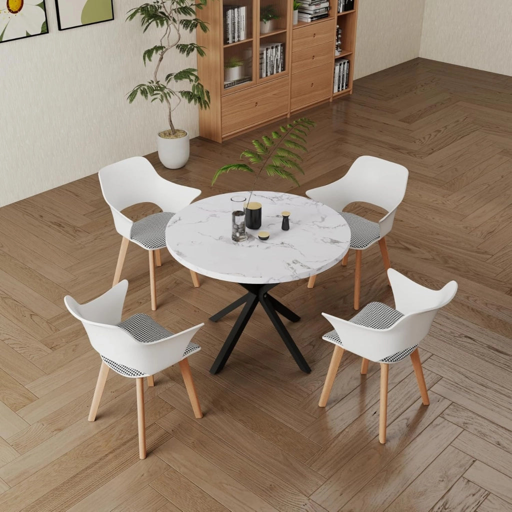 GrandCA HOME Set di 6 Sedie da Cucina Nordica Sedia da Pranzo con Gambe in Legno Massello, Sedie Imbottite per Camera da Letto, Soggiorno, Cucina, Bianco