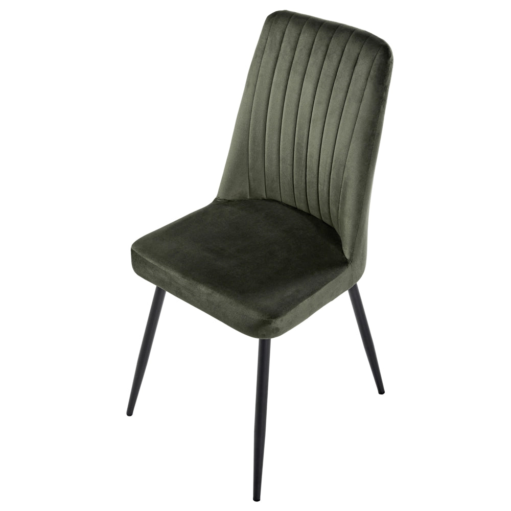 Set di 4 sedie da pranzo con seduta in velluto imbottito Stile moderno Senza braccioli Gambe in ferro scuro oliva