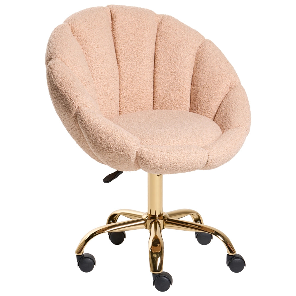 Elegante sedia da ufficio girevole in tessuto bouclè rosa pastello con base regolabile in altezza Design moderno Home Office