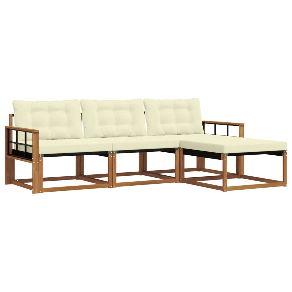 Set di divani da esterno con cuscino 4 pcs Naturale e Crema