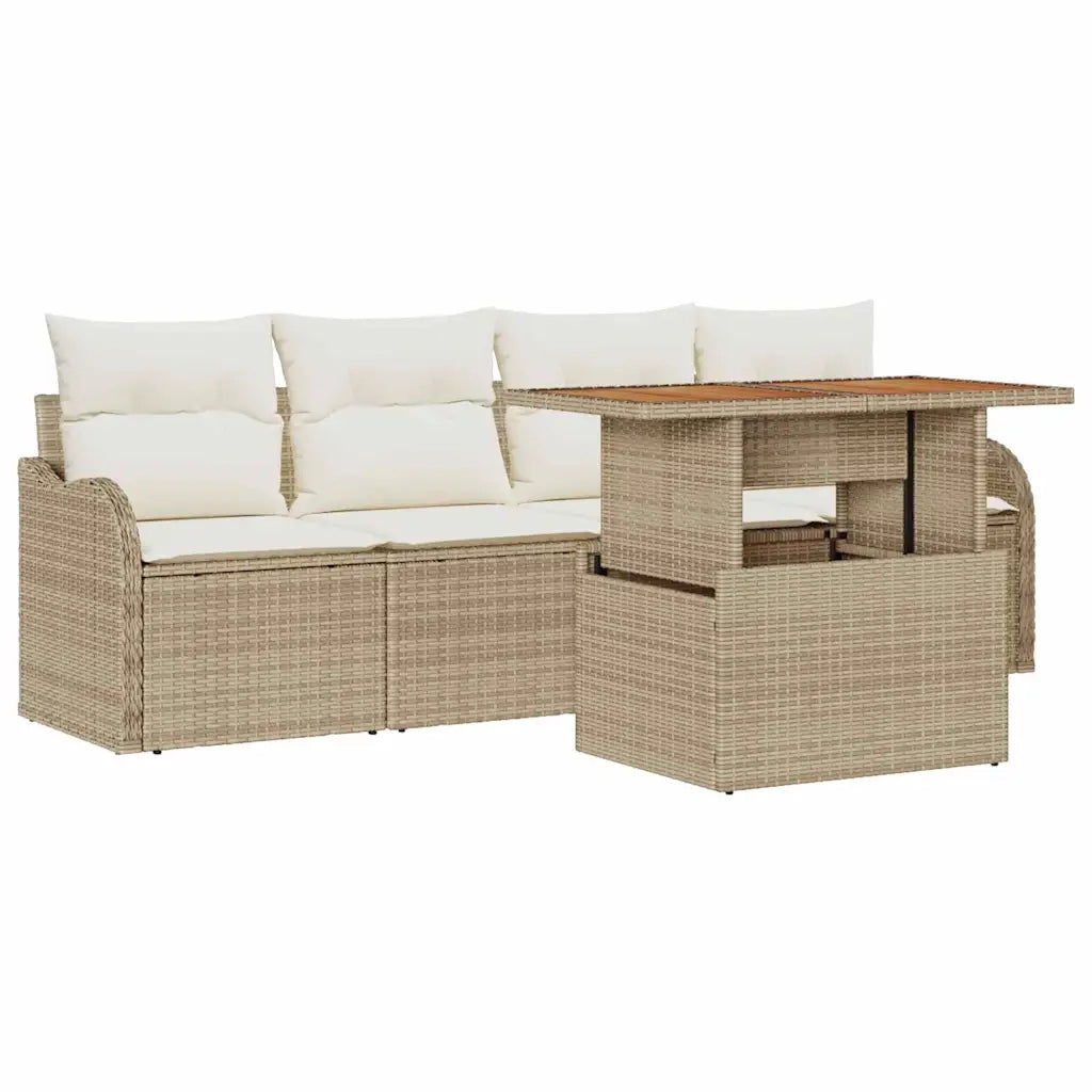 Set Divano da Giardino con archiviazione 5 pcs Beige polyrattan