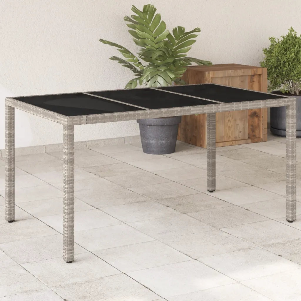 Tavolo Giardino | Tavolino da esterno Piano Vetro Grigio Chiaro 150x90x75 Polyrattan