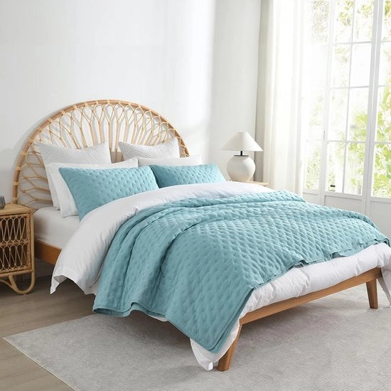 Bedsprei con cuscini a slitta per letto matrimoniale, punti blu, 230 x 250 cm