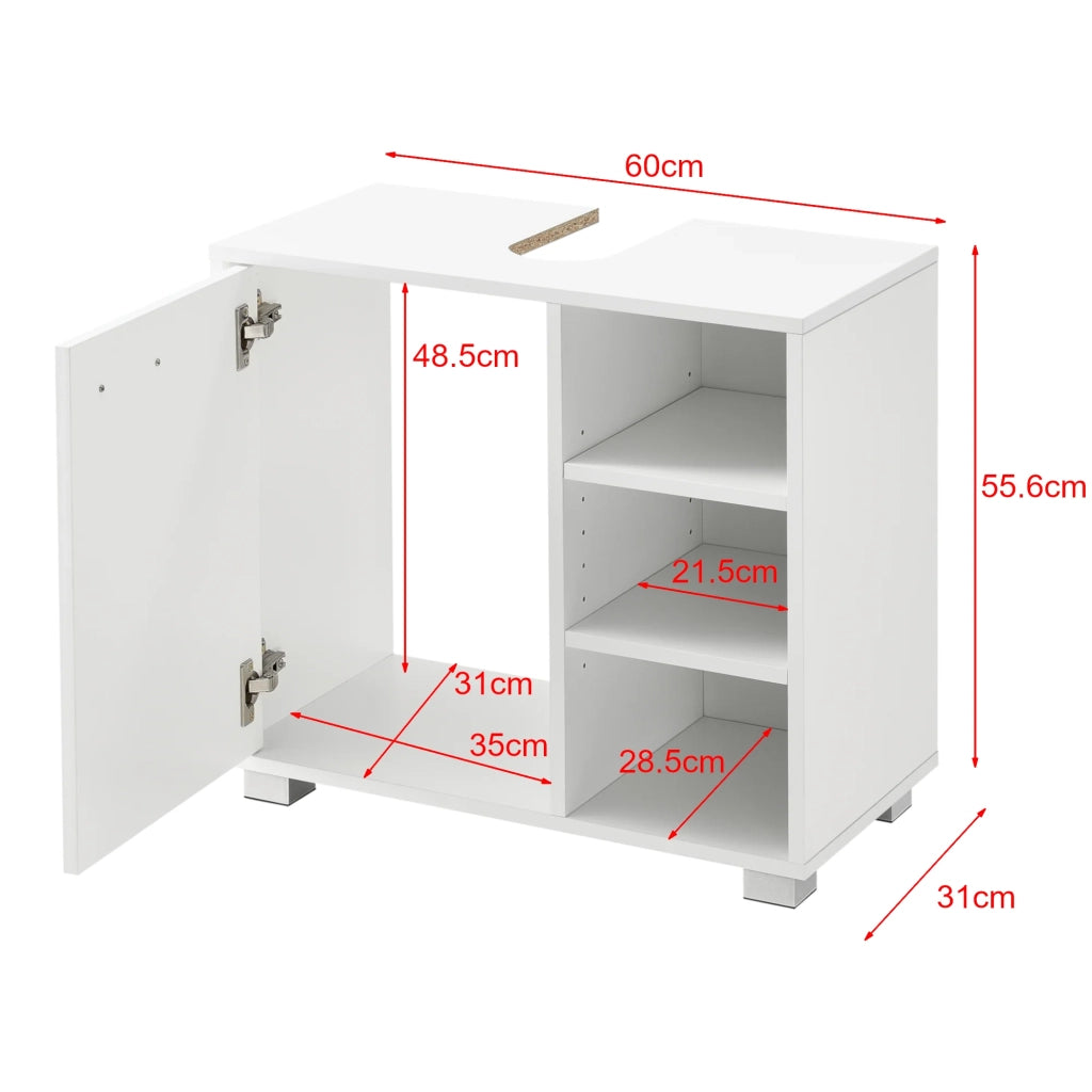 Mobiletto sottolavabo di design mobiletto portaoggetti per il bagno con 3 ripiani pannello di particelle rivestito in melaminico 56 x 60 x 31 cm bianco 03_0005856