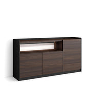 Credenza, Mobile, Cucina, 156x80x37 cm, 3 Porte, LED, Rovere scuro e Nero