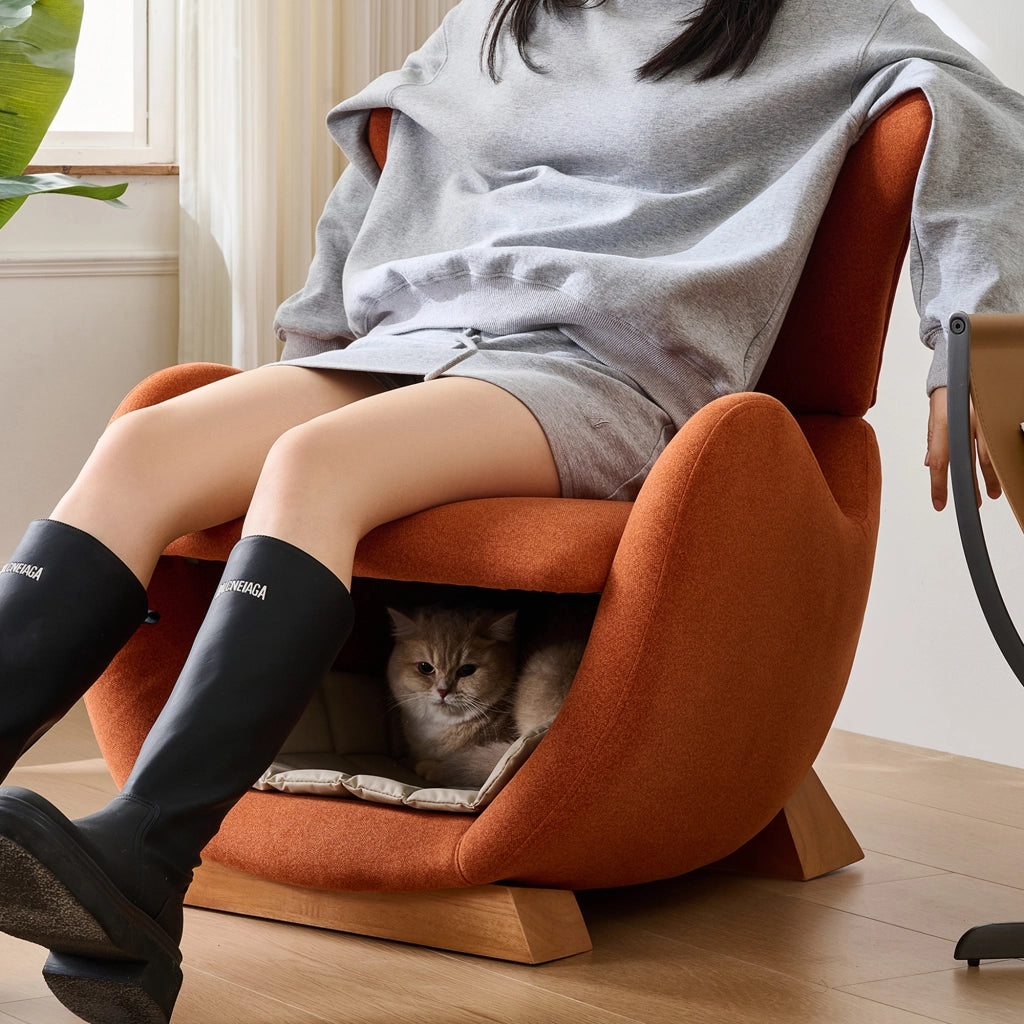 Poltrona lounge designer stile squalo balena con nicchia per animali, tessuto antigraffio, colore rosso mattone