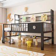 Letto a Soppalco Basso per Bambini ¨C Xylo ¨C Metallo Nero con Ripiani, 90x200