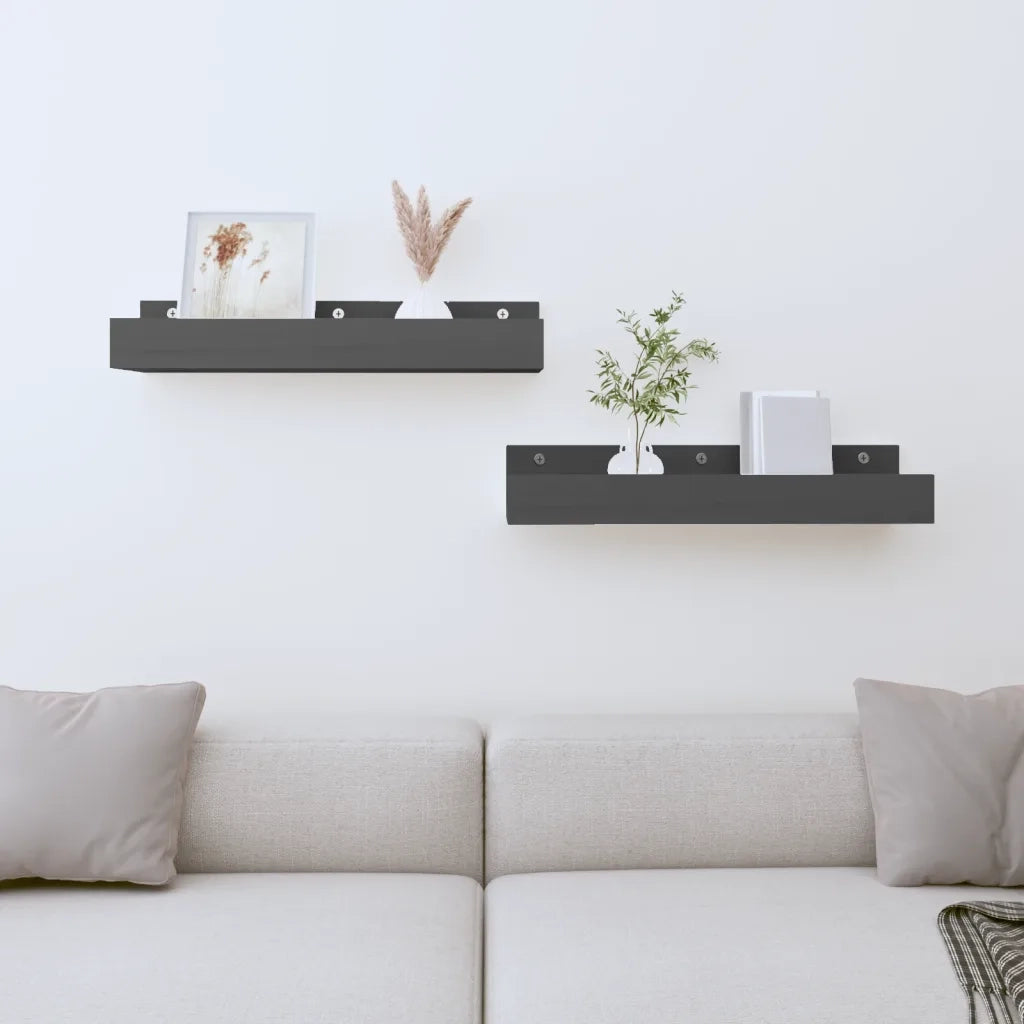 2 pz Mensole da Parete | Scaffali a Parete | Ripiano a parete Grigio 50x12x9cm Legno Massello di Pino