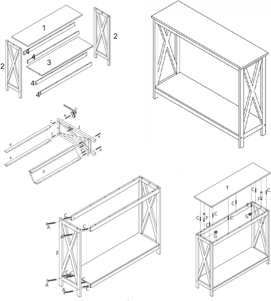 Tavolino Consolle da Divano, a 2/3 Ripiani, Stuttura a X, Portata di 50 kg, Compatto per Salvaspazio, Ideale per Camera, Soggiorno, Ingresso, 4 Colori