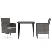 Set da Pranzo da Giardino 3 pz | Set Salotto da Giardino con Cuscini Grigio e Nero