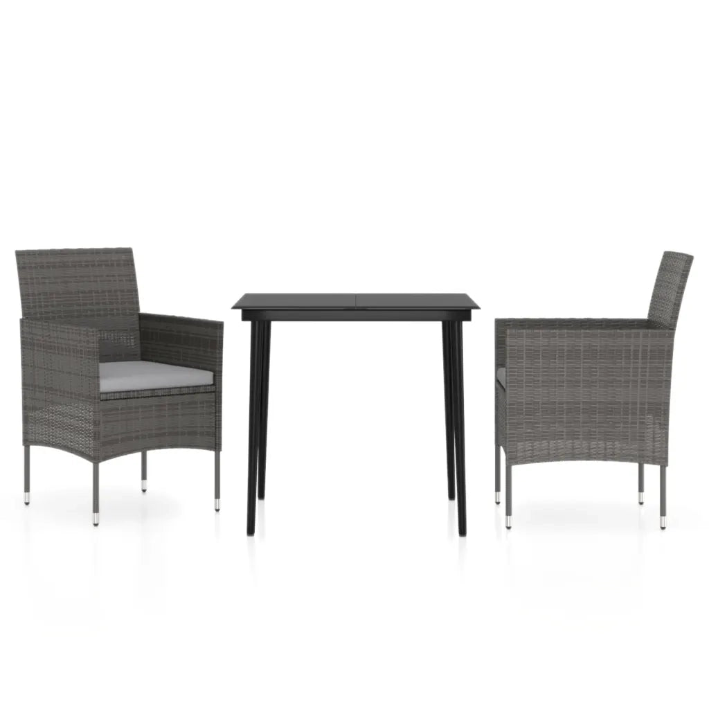 Set da Pranzo da Giardino 3 pz | Set Salotto da Giardino con Cuscini Grigio e Nero