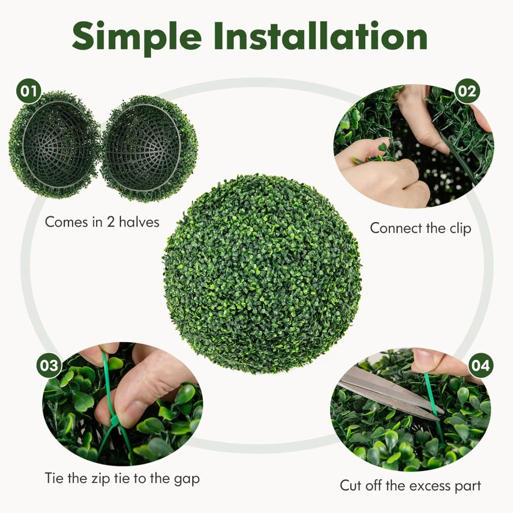 Set di 2 palline di topiaria artificiale, piante sferiche finte, 50 cm, arbusti verdi rotondi, resistenti al sole, palline decorative per giardino, cortile, matrimonio