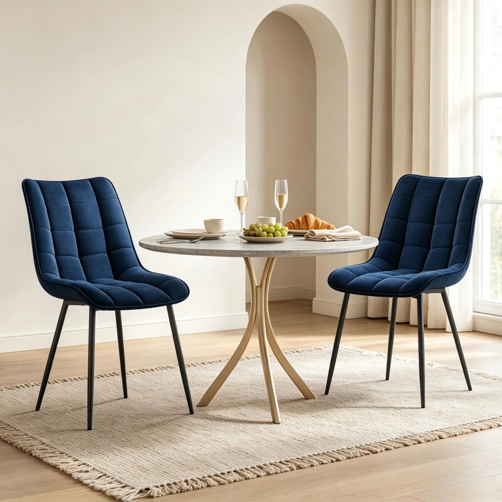 Set di 2 sedie da pranzo imbottite con schienale ergonomico in velluto e metallo blu