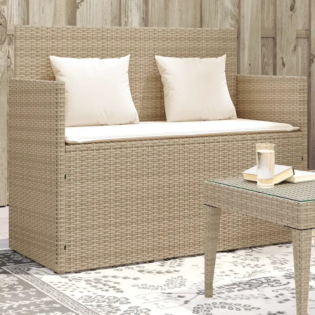 Panca da Giardino con Cuscini-Sgabello-Panca da esterno Beige in Polyrattan 125551