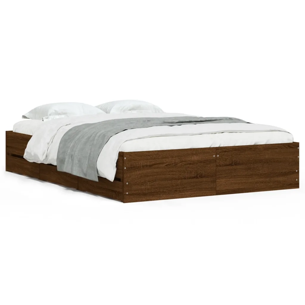 Letto matrimoniale | Letto per adulti | Giroletto Cassetti Rovere Marrone 120x190 cm Legno Multistrato