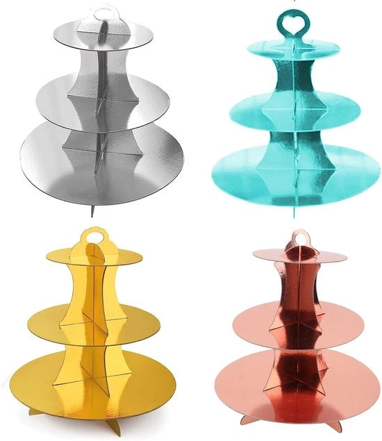 Supporto per cupcake 3 livelli - Piatto per torte in cartone - Per 24 cupcake - Ambientalmente amichevole - Facile da montare - Spazialemente risparmiante - Standard per torte