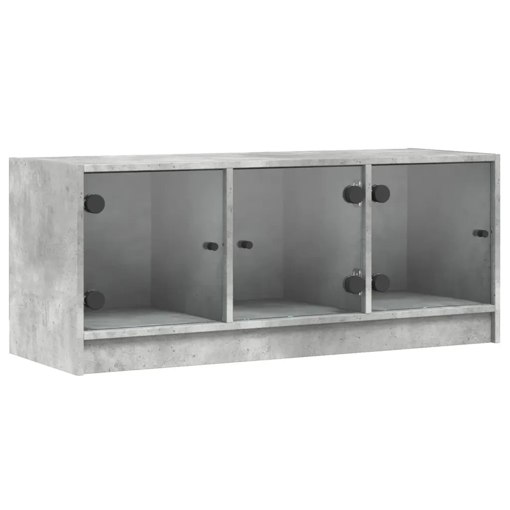 Mobile Porta TV con Ante in Vetro Grigio Cemento 102x37x42 cm 836409