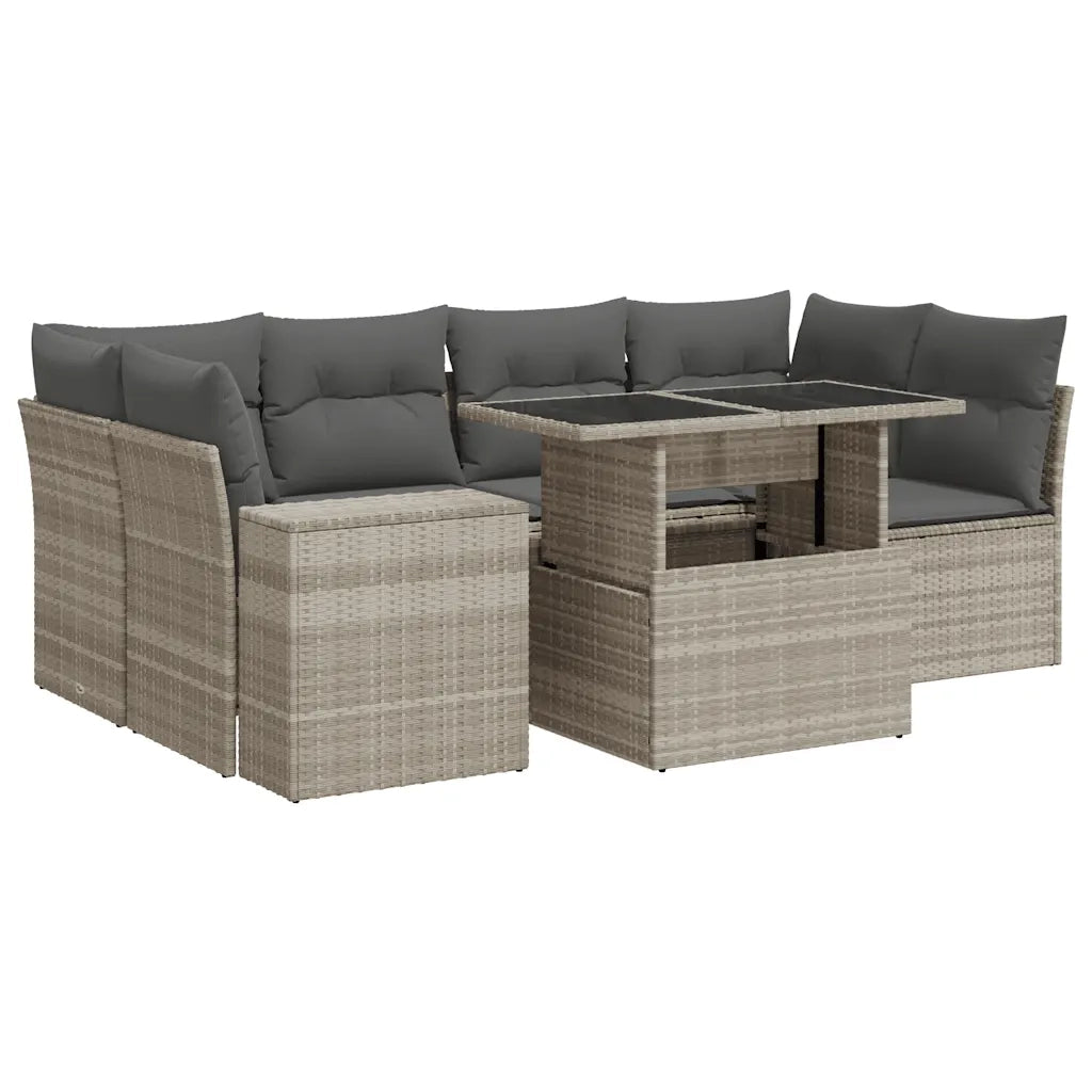 Set Divani da Giardino 7pz con Cuscini Grigio Chiaro Polyrattan 3326753