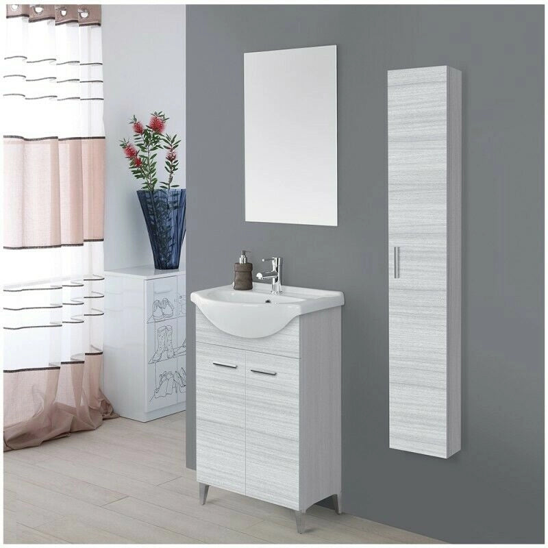 Mobile bagno a terra 2 Ante Grigio Lavabo Specchio Composizione 56x45 cm 799083