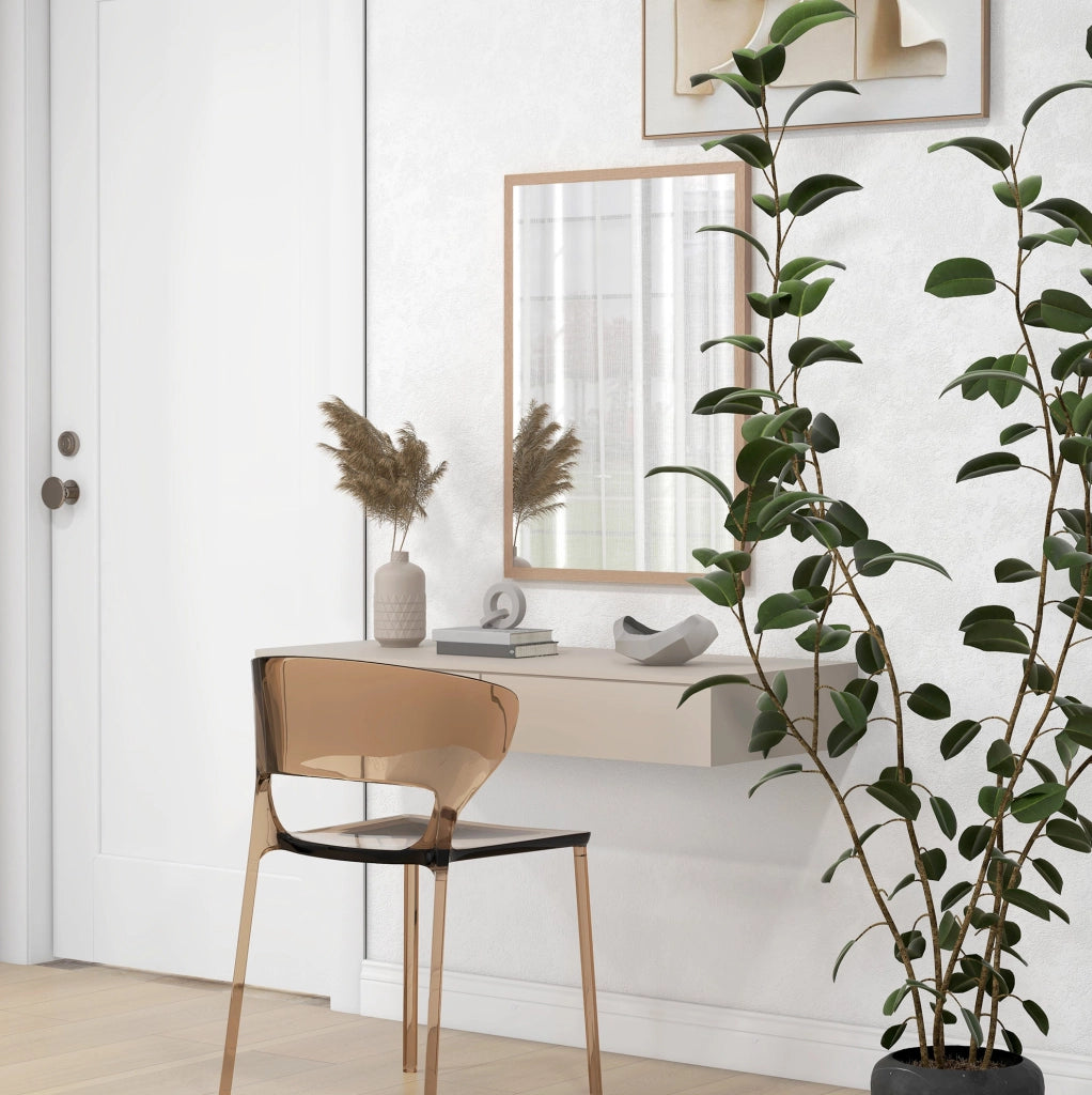 Specchio da parete rettangolare con 4 ganci; telaio in MDF; naturale