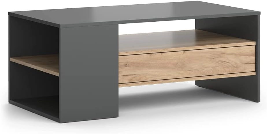 Tavolino Fabien, Bianco, 110 x 60 cm, con ripiani aperti per organizzare gli accessori per la casa