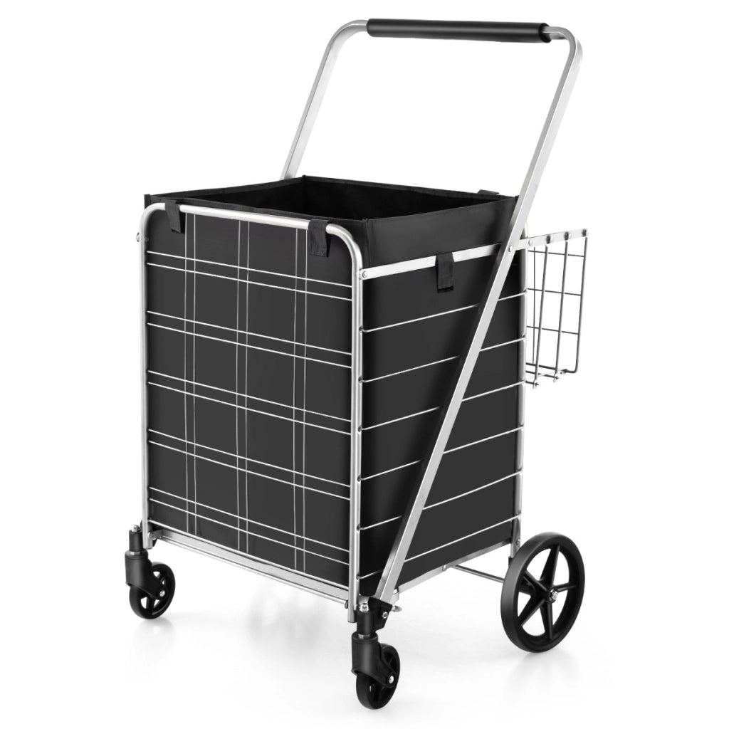 Carrello spesa pieghevole 126L, Carrello per alimenti pesanti con rivestimento impermeabile e portata 150kg Argento-Strumenti cucina